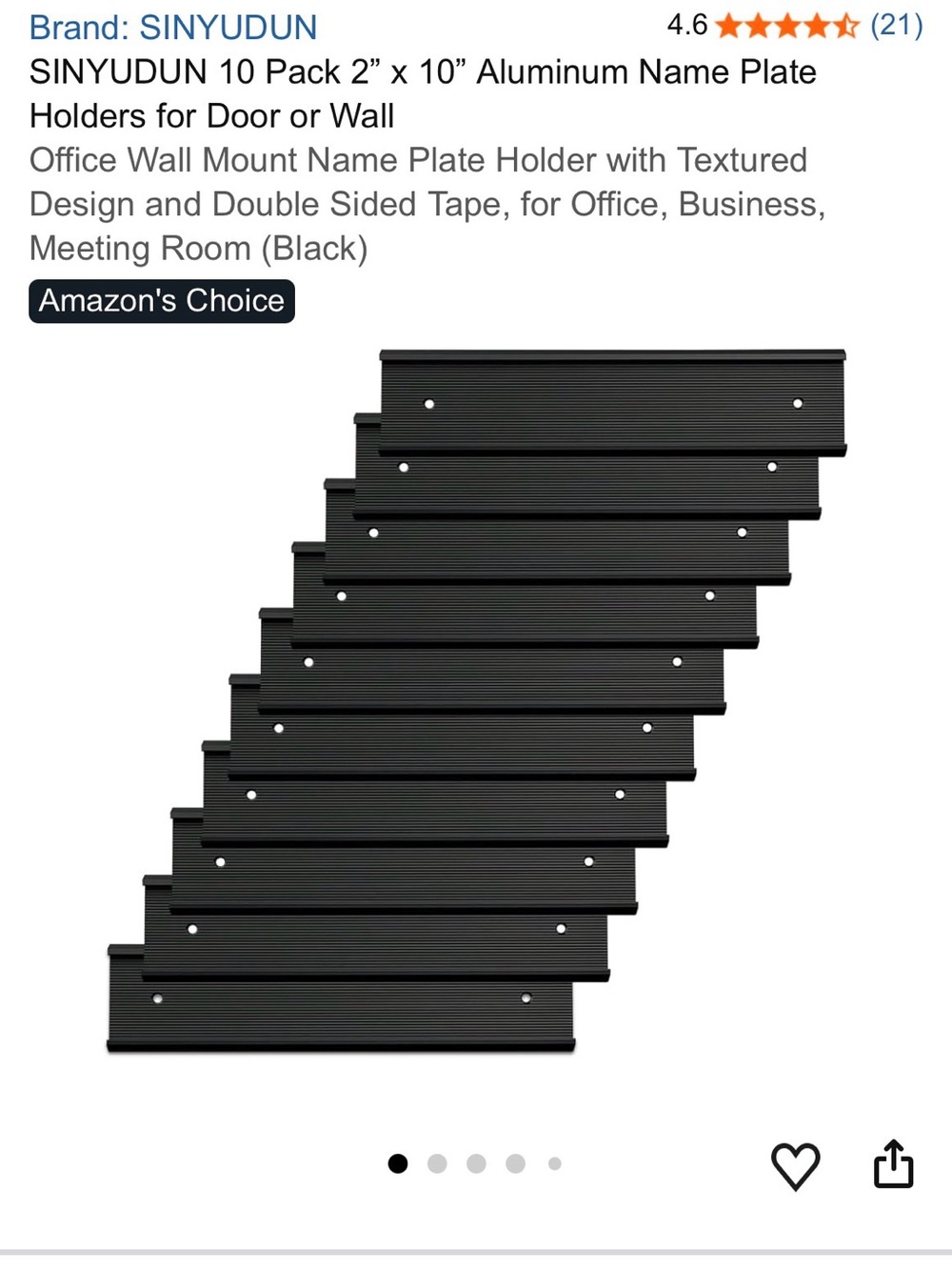 Black Aluminum Name Plate Holder - 10 Pack